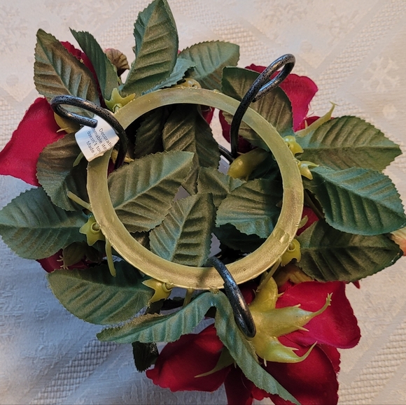 A candle holder centerpiece with red flowers - Picture 3 of 3